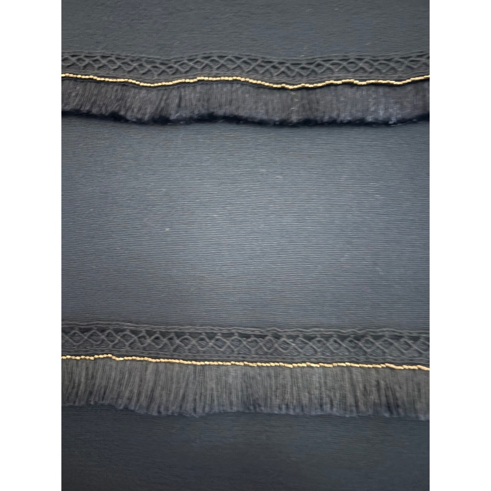 White House Black Market Navy Blue Fringe Beaded Short Sleeve Top Womens Medium - Picture 3 of 5